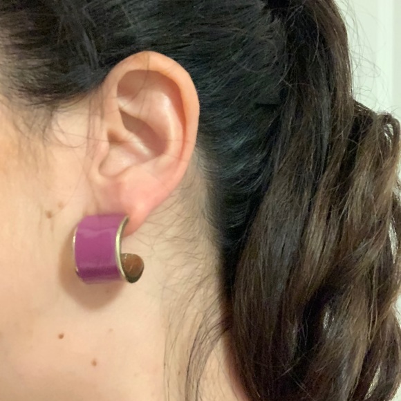 Purple and gold chunky hoop earrings - Picture 3 of 4